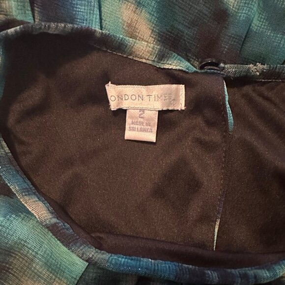 London Times green black blue sleeveless sheath dress size 2 - Picture 3 of 6